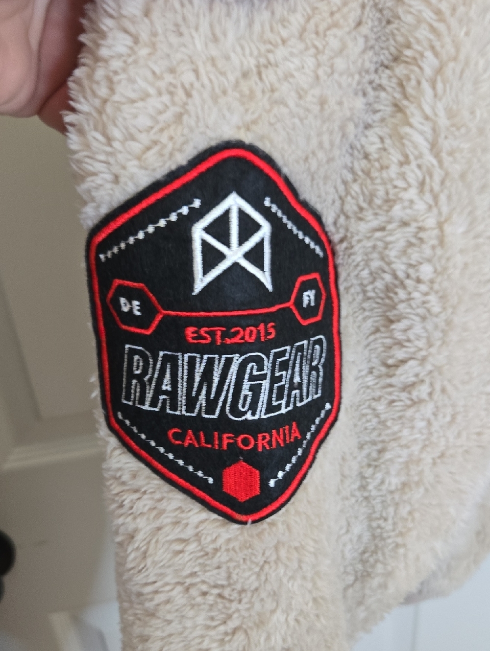 Rawgear Beige Teddy Jacket with Red Zip - Women's Plush Sherpa Coat Very OVERSIZ - Picture 5 of 7